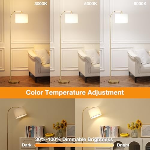 Ambimall Arc Floor Lamp with Remote and Stepless Dimmable Bulb, Colors Temperature & Brightness Adjustable, Gold Floor Lamps for Living Room(Deep Beige Shade & Gold Pole) - Image 5