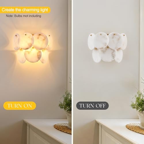Modern Farmhouse Wall Sconces, Alabaster Sconce Lighting for Living Room, Marble Sconce Wall Light Fixtures for Bedroom Entryway Bathroom, 1 Pack - Image 2