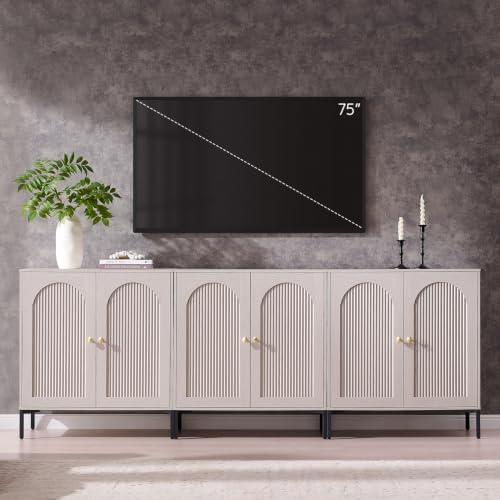 IFBUY 92.63" W Mid Century Modern TV Stands for Living Room, Light Grey by IFBUYFarmhouseFurniture