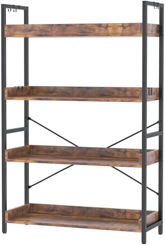 HCHQHS 4 Tier Bookshelf, Adjustable Industrial Bookcase, Vertical Tall Book Shelf, Wood and Black Metal Open Bookshelves for Home Office, Living Room, Bedroom by HCHQHS