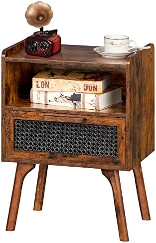 Lerliuo Rattan Nightstand, Boho Side Table with Drawer Open Shelf by Lerliuo