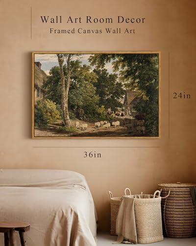 InSimSea Framed Canvas Wall Art Vintage Decor, Room Decor Classical Countryside Landscape Farmhouse Painting, Large Prints Artwork, Wall Art for Living Room Badroom Bathroom, 24"x36" - Image 4