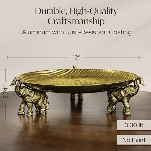 Antique Gold Tray with Elephant Stand - Round Coffee Table Centerpiece - Image 5