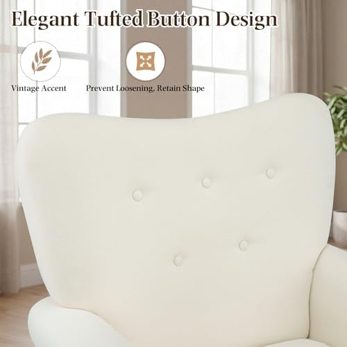 YOLENY Modern Accent Chair,High Back Armchair,Upholstered Fabric Button Single Sofa with Wooden Legs for Living Room,Bedroom,Club,Beige - Image 4