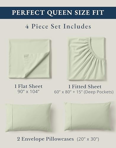 Lane Linen Queen Sheet Set 100% Organic Cotton Percale Cooling - Mineral - Image 4