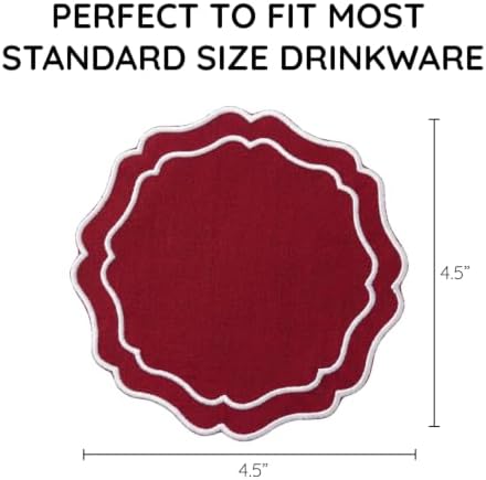 Linen Coasters for Drinks, Set of 6, 4.5 inch, Red - Image 3
