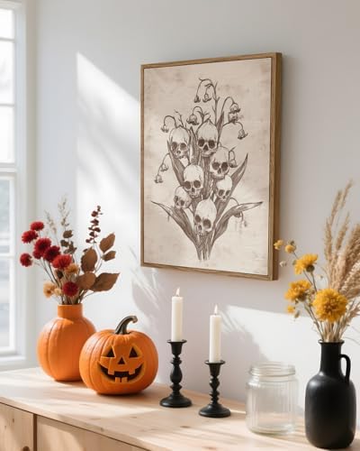InSimSea Framed Gothic Wall Art Vintage Decor, Skull Flowers Print, 12x16In - Image 6