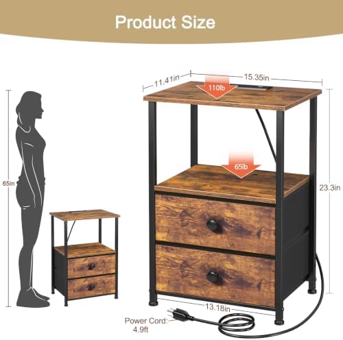 LOAKEKEL Nightstands Set of 2, Night Stand with Charging Station - Image 3