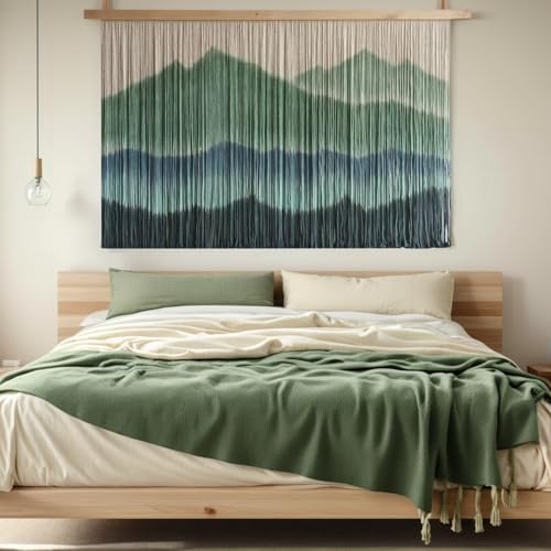 Sdjazl Woven Boho Macrame Wall Hanging Home Decor Tapestry Dip-Dyed Large Modern Handmade Colorful Mountain Landspace for Living room (green) - Image 5
