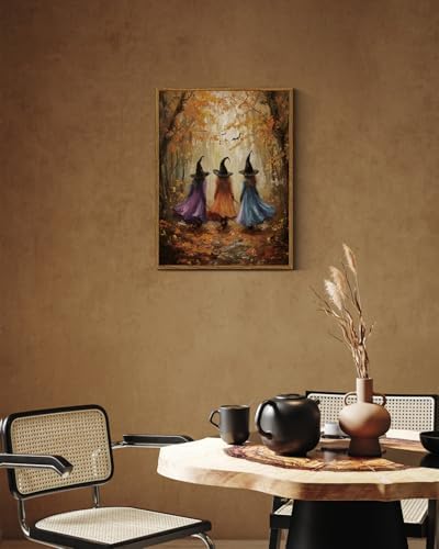 InSimSea Framed Canvas Wall Art, Fall Witch Picture, Vintage Halloween Decor for Living Bedroom Hallway Entryway Fireplace, Autumn Forest Decor, 12x16 Inch - Image 3