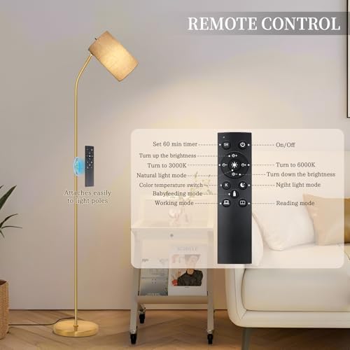 Ldeco Gold Arc Floor Lamp for Living Room with Remote Color Changing Stepless Dimmable Bulb Included Tall Stand Reading Lamp for Living Room Bedroom Office Corner Lamp for Small Space(Beige/Gold) - Image 5