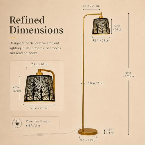 Arc Floor Lamp for Living Room, Black Tree Cutout Metal Shade - Image 7