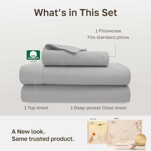 California Design Den 100% Cotton Sateen Twin Bed Sheets Set, 3 Pcs - Image 3