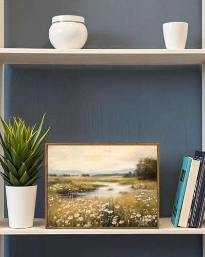 InSimSea Framed Canvas Wall Art Vintage Decor, Farmhouse Wall Decor for Living Room Bedroom Office Bathroom, Spring Landscape Wildflower Field Oil Painting Prints, Home Desk Decorations, 12x16inch - Image 3