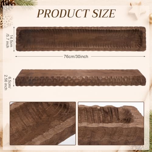 30 Inch Large Decorative Wooden Dough Bowl Decor, Rectangular - Image 2