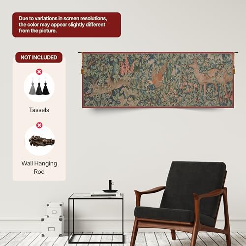 William Morris Rabbit, Pheasant, and Doe Tapestry Wall Hanging 29 x 79 in - Image 7
