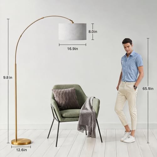 A Modern Floor lamp with Remote Control, Featuring a Large Drum-Shaped Shade, Ideal for use as a freestanding Corner lamp in Living Rooms, bedrooms, and Dining Areas (Classic-Golden) - Image 2