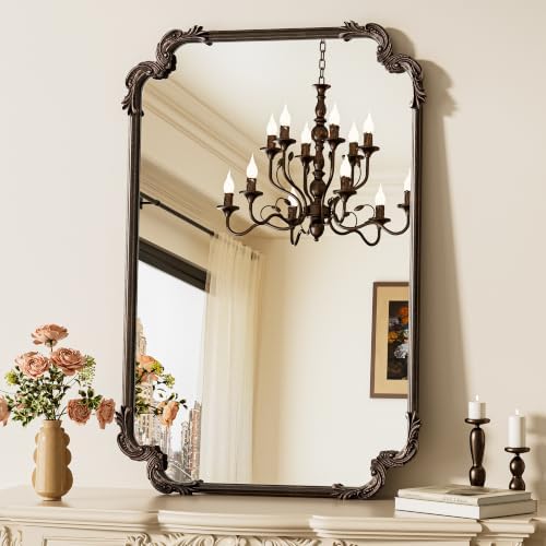 TETOTE Antique Bronze Rectangle Mirror for Mantle Fireplace 24 x 36 Baroque Vintage Ornate Scroll Wall Mirror with Metal Frame for Traditional Victorian French Decor, Horizontal/Vertical by TETOTE