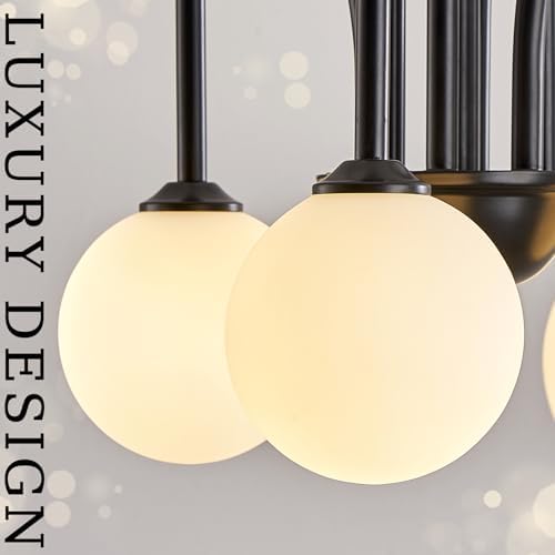 CATINER Modern 59" 18-Light Black Sputnik Chandelier with Milk Glass Globe - Image 5