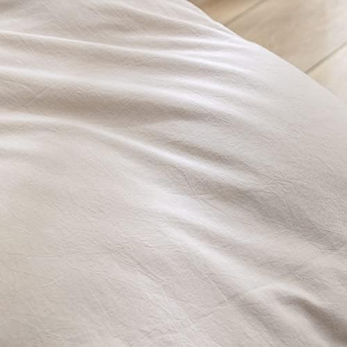 BESTOUCH Cotton Solid Duvet Cover Set Linen Feel Linen Grey Oversized Queen - Image 6