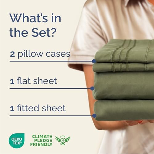 Queen Size 4 Piece Sheet Set - Breathable & Cooling Sheets - Sage Green - Image 2
