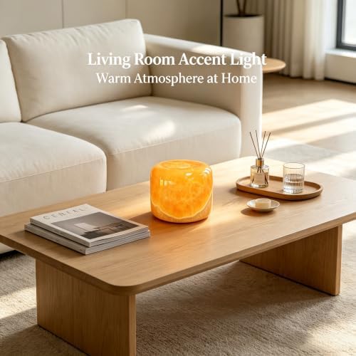 Marble Lamp Luxury Stone Table Lamp Type-C Rechargeable Touch Night Light Small Bedside Lamp Cordless Ambient Light for Home Decor, Bedroom, Living Room & Office (Orange Jade) - Image 7