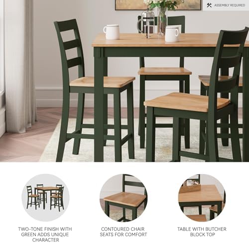 Signature Design by Ashley Gesthaven Counter Height Dining Set, 5-Piece Bar Table and Chairs Set with Butcher Block Top, Casual Green and Light Natural Mango Wood - Image 4