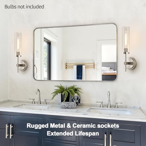 MOKATNG Wall Sconces Set of Two, Brushed Nickel Bathroom Sconces with Clear Glass, Hardwired Sconces Wall Decor Set of 2, Modern Wall Light Fixtures for Bathroom Mirror Living Room Bedroom Hallway - Image 5