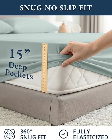 LANE LINEN Full Size Bed Sheet Set 100% Organic Cotton Soft - French Blue - Image 7