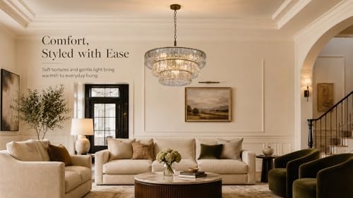 3-Tier 26 Inch Clear Crystal Glass Chandeliers, Modern Round Luxury 7 Lights Hanging Pendant Light Fixture, for Dining Living Room, Bedroom, Foyer, Entryway(Included E12 Bulbs) - Image 4