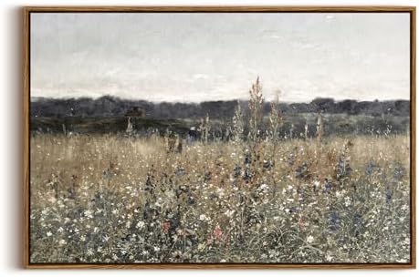 InSimSea Framed Canvas Wall Art Vintage Decor, Large Wall Art, Meadow with Flowers Landscape Wall Art Prints, Modern Farmhouse Cottagecore Bedroom Bathroom Office Decoration, 20"x30" by InSimSeaArt