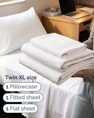 Twin XL 3 Piece Sheet Set - College Dorm Room Essentials - Antique White - Image 3