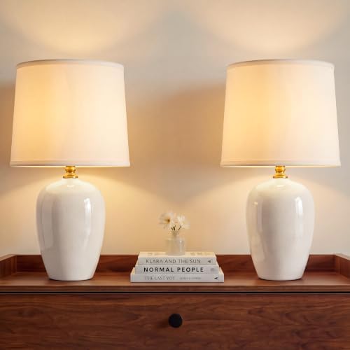 Dawnwake 19.1" Ceramic Table Lamps Set of 2 for Bedroom Living Room,White by Dawnwake