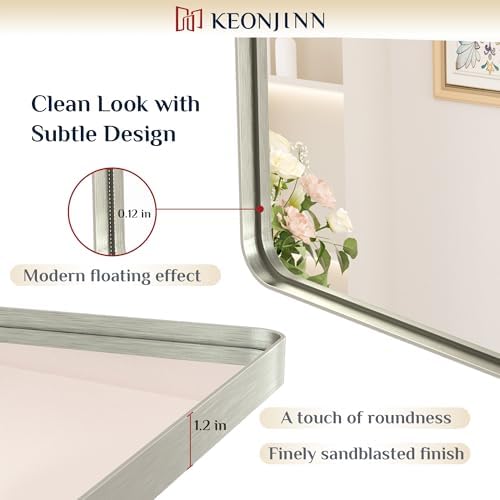 Keonjinn 16 x 20 Inch Brushed Nickel Bathroom Mirror, Tempered Glass - Image 3