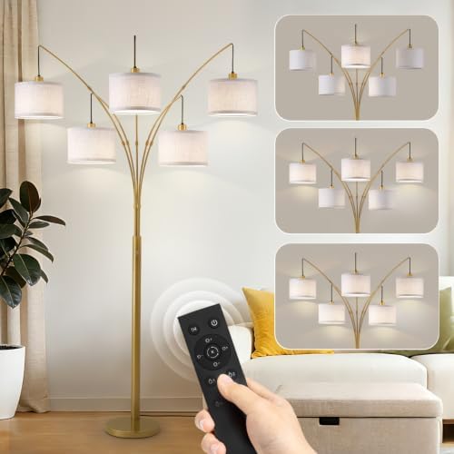 Gold Floor Lamps for Living Room, 4000LM Super Bright Arc Floor Lamp with Remote Control, Large Tall Floor Lamps with Stepless Dimmable, 80" Mid Century Tree Floor Lamp for Bedroom, Office by Fansdrick