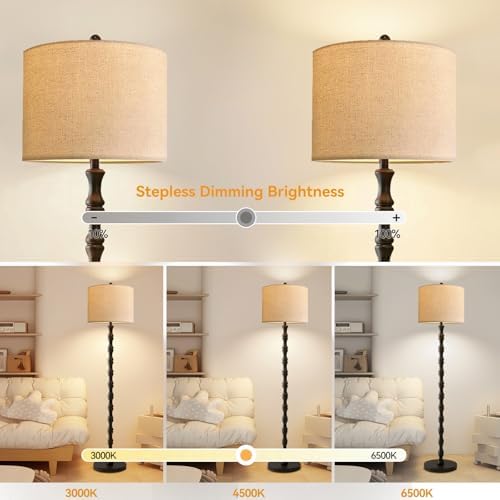 Wood Floor Lamps for Living Room Rattan Floor Lamp with Remote Control& 3 Color Temperature,Dimmable Rustic Floor Lamp Black Mid Century Modern Standing Lamp Tall Farmhouse Floor Lamp For Bedroom - Image 2