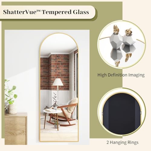BEAUTYPEAK 65" x 24" Arch Full-Length Mirror with Stand, Gold - Image 3