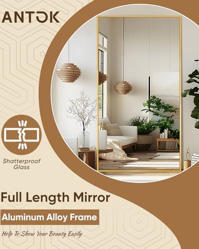 Antok Full Length Mirror, 81"x41" Floor Mirror for Bedroom, Dorm, Gold - Image 5