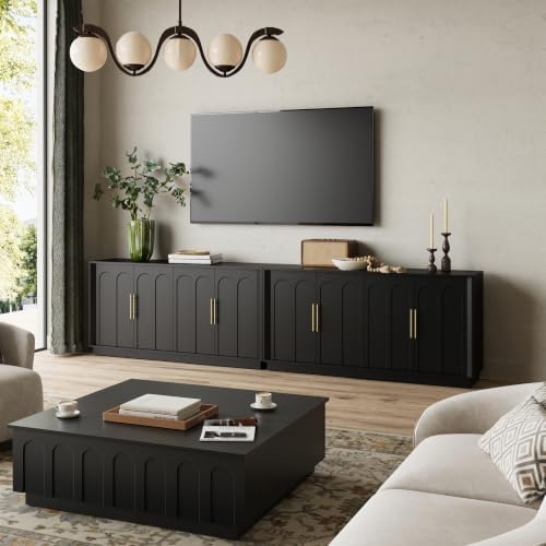 FORTUNETEC 67" Sideboard Buffet Cabinet with Storage, Arched Doors, Black - Image 5