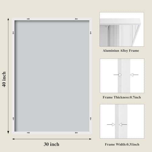 Koonmi White Rectangle Wall Mirror, 30x40 Inch Bathroom Mirror, Aluminum Frame Vanity Mirror for Entryway, Living Room, Bedroom Bathroom, Hangs Horizontally or Vertically - Image 2