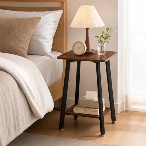 King Oasis Small End Table, Square Side Table with 2-Tier Open Storage Shelf, Wood and Metal Nightstand for Living Room, Bedroom or Small Space, Rustic Brow - Image 4