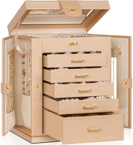 AKOZLIN 6-Tier Jewelry Box Organizer 5 Drawers Storage M-L Champagne by AKOZLIN
