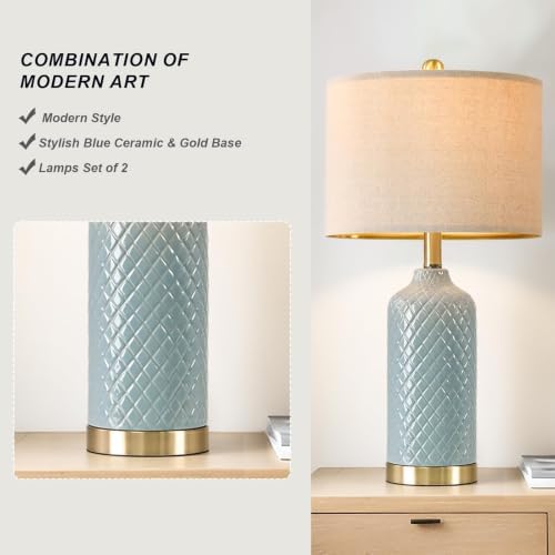24.25" Table Lamp Modern Ceramic Blue Lamps for Living Room Bedroom Bedside - Image 3