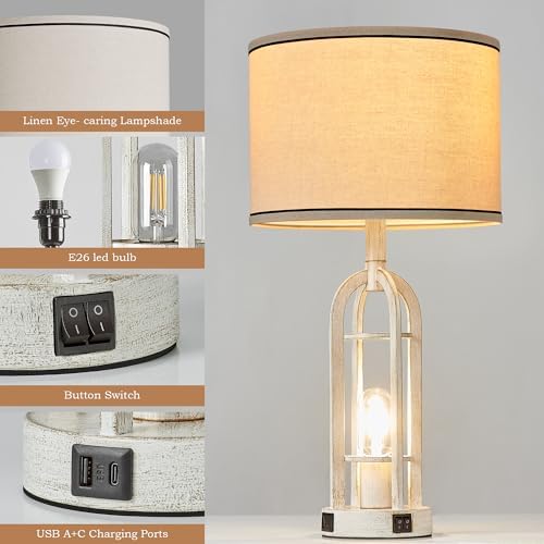 SRJJA 24" Farmhouse Table Lamps for Living Room Bedroom Set of 2, USB A+C - Image 5
