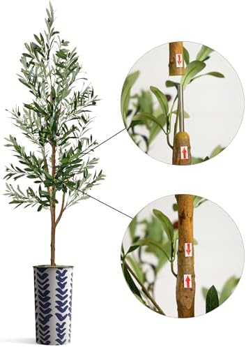 Artificial Tree in Modern Pattern Planter, Fake Olive Silk Tree for Indoor and Outdoor Home Decoration - 68" Overall Tall (Plant Pot Plus Tree) - Image 6