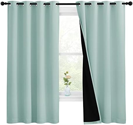 NICETOWN Aqua Blue 100% Blackout Lined Curtains, 2 Thick Layers Completely Blackout Window Treatment Thermal Insulated Drapes for Kitchen/Bedroom (1 Pair, 55-inch Width x 68-inch Length per Panel) by NICETOWN