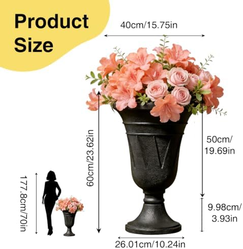 NicBex 24" Tall Urn Planters for Outdoor Plants Set of 2 - Black Trophy - Image 2