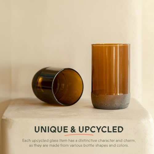 IWAS Upcycled Tall Auburn Drinking Glasses | 350 ML | 12 OZ | Set of 6 | Sustainable Water and Juice Glass For Home | Light Brown Cup | Thick High Ball Modern Amber Glassware | Better Than Recycled - Image 5