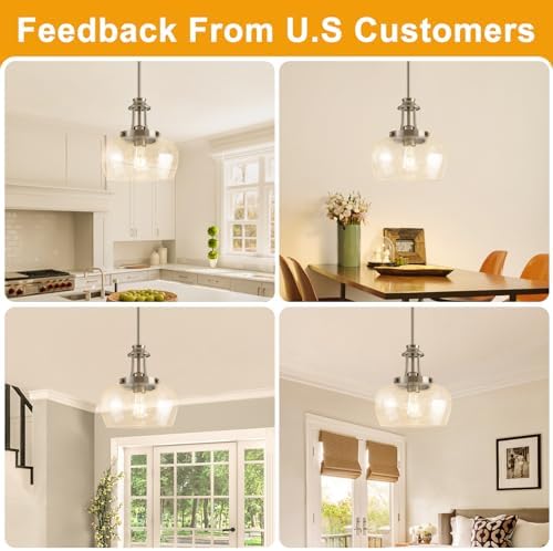 Modern Pendant Lights Kitchen Island, Brushed Nickel Pendant Light Fixtures with 10" Clear Air Bubble Glass Shade, Industrial Hanging Pendant Lights Fixture for Kitchen Island Dining Room Entryway - Image 4