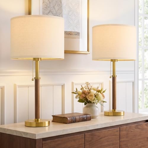 Wood Table Lamps 22" Mid Century Modern Lamps for Bedroom Living Room Lamps by G-SAFAVA